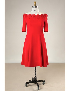 Off Shoulder Red Knee Length Plus Size Mother Of The Brides Dress