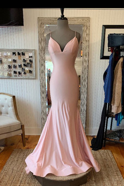 Shop New Arrival 2020 Sexy Mermaid V Neck Lace-Up Back Pink Long Prom Dress Under 100