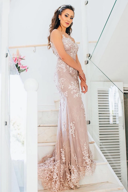 Shop Beautiful 2020 Straps Mermaid Blush Pink Long Prom Dress with Appliques Under 149