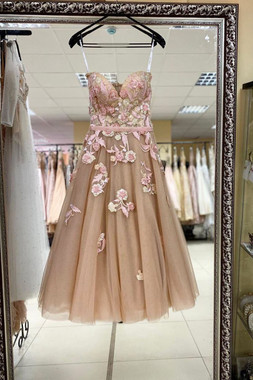 Shop Cheap 2020 A-Line Ankle Length Sweetheart Peach Floral Prom Dress Under 100