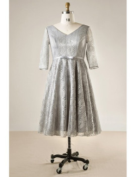 Plus Size Dusty Grey Lace Sleeves Mother Of The Brides Dress