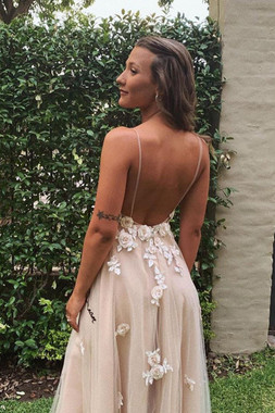 Shop Cheap 2020 Unique V Neck A-Line Blush Pink Prom Dress with Appliques Under 200