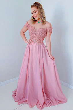 Buy 2020 Off the Shoulder Chiffon Dusty Rose Long Prom Dress with Open Back Under 150