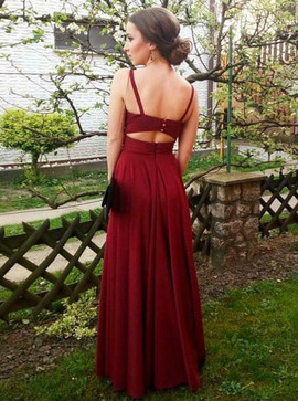 Shop Cheap Chiffon V-neck Pleats A-Line Burgundy Long Prom Dress Under 100