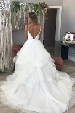 Buy Sexy Unique Backless Ruffles White Tulle Spagehtti Straps Wedding Dress From China