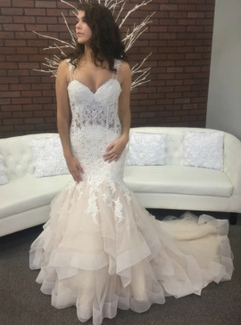 Shop 2020 Sexy Tulle Lace Appliques Champagne Mermaid Straps Wedding Dress Under 170 