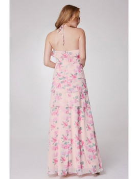 Halter Strap Print Rose Pink Printed Party Dress