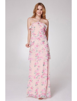 Halter Strap Print Rose Pink Printed Party Dress