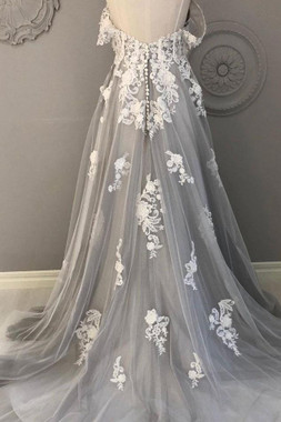 Buy Silver 2020 Gray Lace Off The Shoulder Appliques Tulle Long Prom Dress  From Annakoo