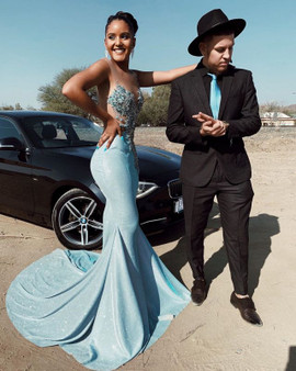 Shop Beautiful 2020 Juniors Sleeveless Beads Appliques Sparkling Mermaid Mint Prom Dresses  Under 200