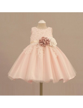 Lace Blush Pink Flower Girl Dress With Flowers 