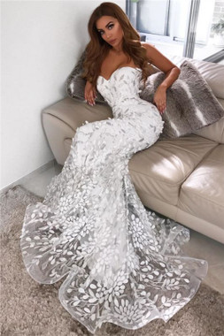 Shop 2020 Open Back Sweetheart Leaf Appliques See Through Tulle White Prom Dress Under 199