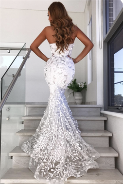 Sexy Unique Open Back Sweetheart Leaf Appliques See Through Tulle White Prom Dress From Annakoo