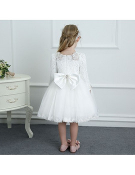 High Quality White Lace Long Sleeve Flower Girl Dress
