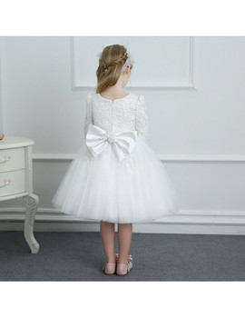 High Quality White Lace Long Sleeve Flower Girl Dress