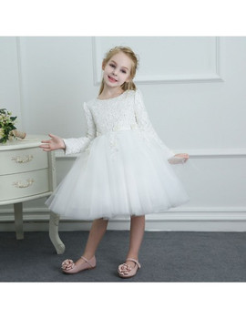 Tulle Long Sleeves White Tutus Flower Girl Dress 
