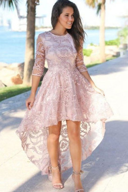 Whether You Are Looking For Exquisite Lace Beading Pink Hi-Lo Jewel 3/4 Sleeves Prom Dress Is Now Available.