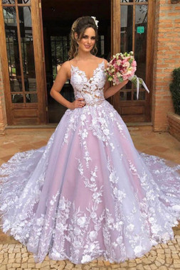  All Sizes Spaghetti Straps Floral V Neck See Through Bodice Prom Dress With 28 Colors Available