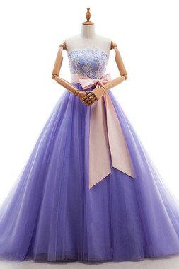 Shop Beautiful 2020 Purple Tulle Lace Appliques Long Prom Dress With Belt Under 200