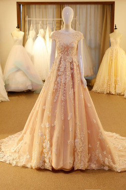 Whether You Are Looking For Tulle Lace Applique Pink Long Unique Round Neck Prom Dress