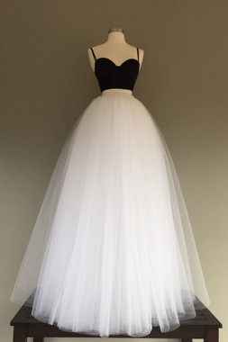 Shop 2020 Simple White/Black Tulle Two Pieces Long Wedding Dress Under 130