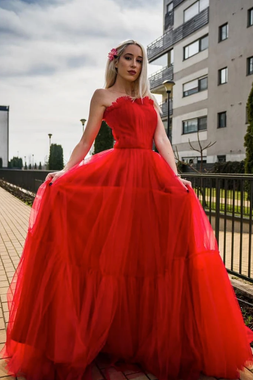 Shop Cheap Red Tulle Sweetheart Floor Length Long Prom Dress at 148