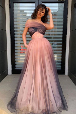 Shop 2020 Gradient One Shoulder Tulle Floor Length Pleats Prom Dress Under 160