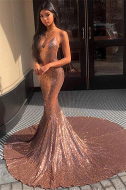 Unique 2020 Spaghetti-Straps  Backless Sequins Sexy Mermaid Prom Dress Under 119