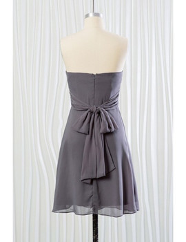 Summer Chiffon Strapless Short Grey Bridesmaid Dress
