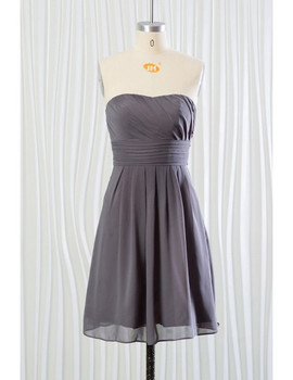 Summer Chiffon Strapless Short Grey Bridesmaid Dress