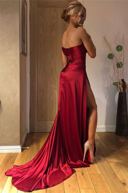 With 1000s Of Red Strapless Satin Side-Slit Long Evening Prom Dress Under 99