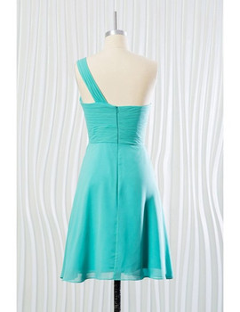 One Shoulder Strap Short Teal Chiffon Bridesmaid Dress