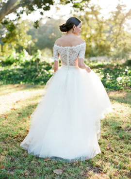 Take Center Stage In A-Line Tulle Bateau Short Sleeve Buttons Lace Wedding Dress