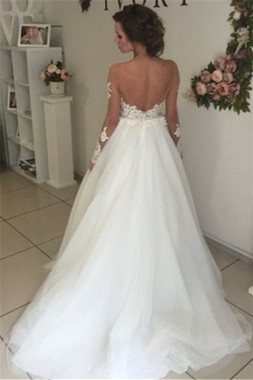 Find The Perfect Sheer Long Sleeve Lace Open Back Tulle Ball Gown Wedding Dress Under 200