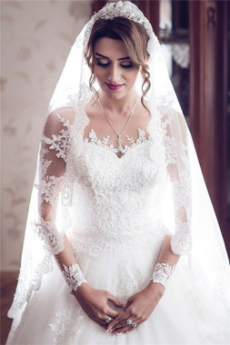 Long Sleeve Ball Gown Long Train See Through Back Bride Lace Wedding Dresses Will Be Available For Purchase
