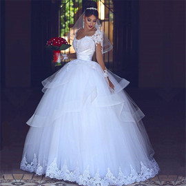 Lace Tulle Puffy Long Sleeves Sheer Tulle Ball Gown Wedding Dress Is a Rite Of Passage