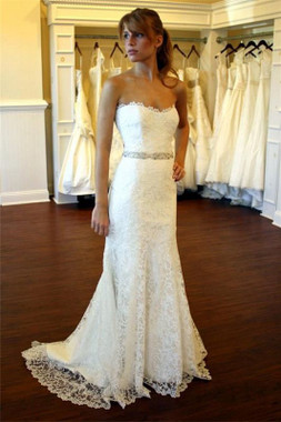Lace Close-fitting Sexy Bridal Strapless Wedding Dress with Crystalss Belt Fit Your Fashion Sense