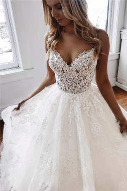Looking For Gorgeous Sexy Spaghetti Straps Lace Appliques Puffy Tulle Wedding Dress Under 200