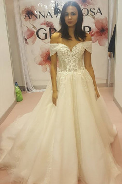 Largest Off The Shoulder Sweetheart Tulle Appliques Cheap Wedding Dress Under 250