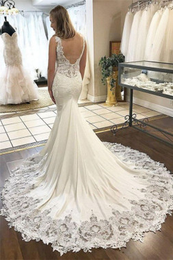 Buy Cheap V-Neck Lace Appliques Backless Sexy Mermaid Bridal Wedding Dress From Annakoo