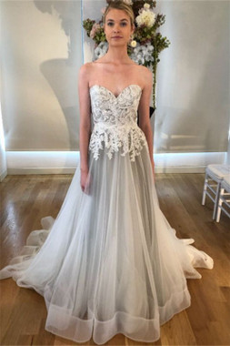 Buy Cheap See Through Lace Appliques Open Back Gray Sweetheart Wedding Dress Under 200