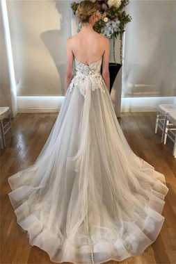 Buy Cheap See Through Lace Appliques Open Back Gray Sweetheart Wedding Dress Under 200