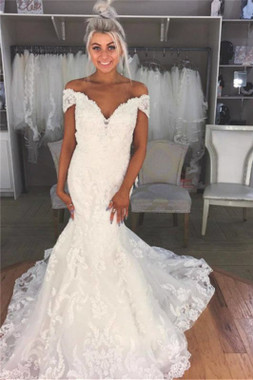 Buy Cheap Lace Appliques See Through Off The Shoulder Mermaid Wedding Dress Under 200