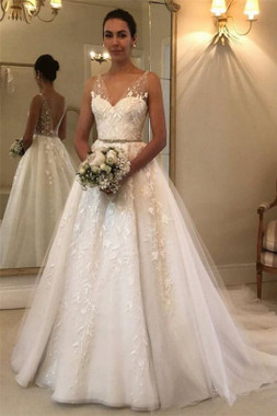Shop Cheap 2020 See Through Straps Appliques Sexy Cheap Bridal Wedding Dress Under 200