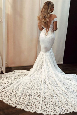  Buy 2020 Lace Off The Shoulder See Through Back Sexy Mermaid Wedding Dress Under 200