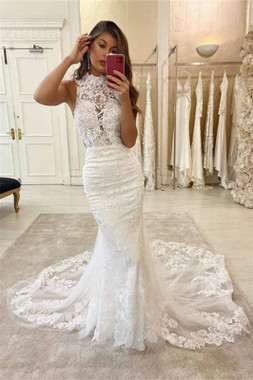 Buy Cheap Lace Halter Appliques Sleeveless Bridal Mermaid Wedding Dress Under 200
