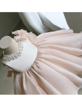 Beading Champagne Puffy Princess Flower Girl Dress With Bow