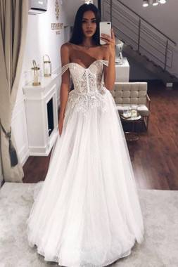 Shop 2020 Beads Off The Shoulder Strapless A-line Floor Length Wedding Dress Under 250