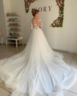 Buy 2020 Sheer Tulle Elegant Long Sleeve A-line Appliques Wedding Dress Under 259
