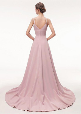 Dusty Pink Spaghetti Straps Neckline A-line Evening Dress 